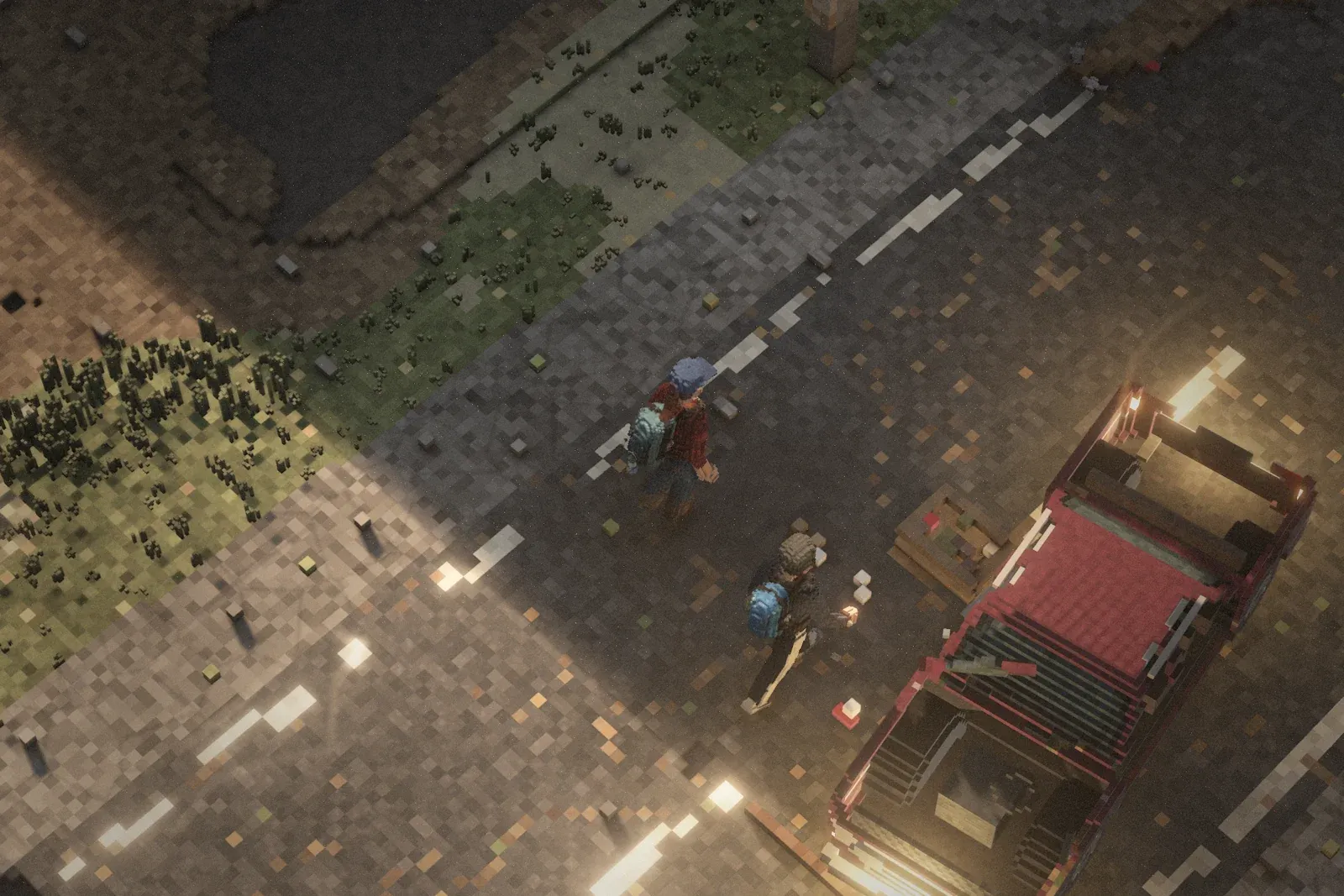A settlement in the voxel world