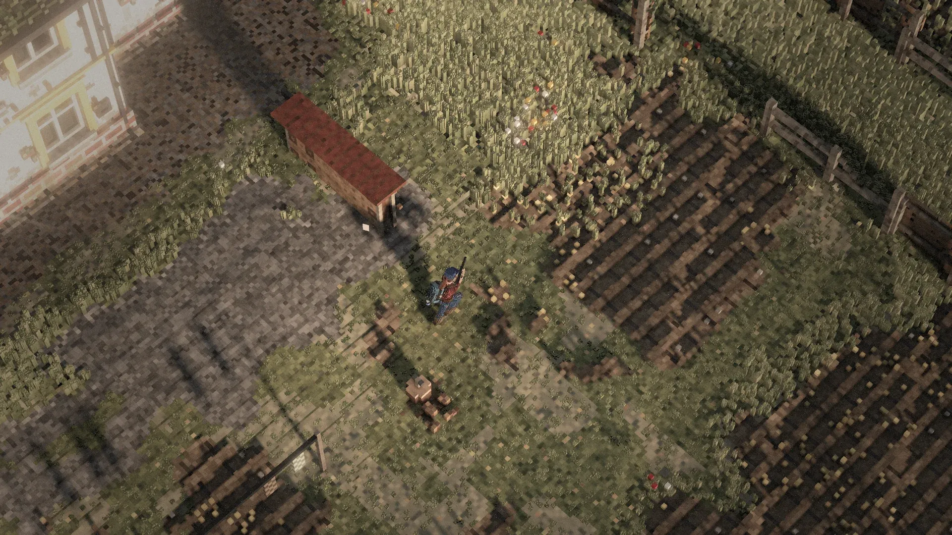 An overgrown settlement in the PESTBOUND open world