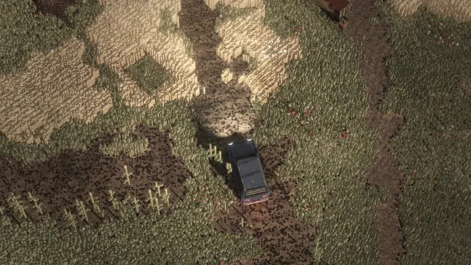A survivor beside an off-road vehicle